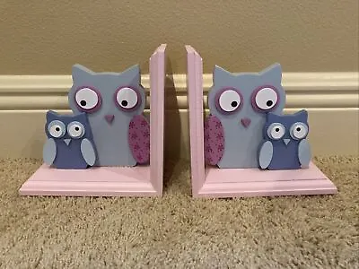 Girl’s Bookends Children's Decor Wood Pink & Purple Owl Bookends- Cute! • £29.19