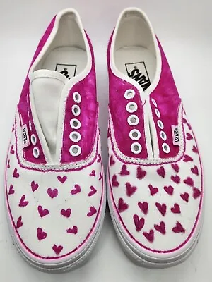 VANS Authentic Lo Pro True White Women's Size 8 Customized Hearts Valentines  • $10