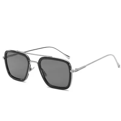 Retro Square Frame Oversized Pilot Sunglasses Black Men Aviator Vintage Glasses • $12.65