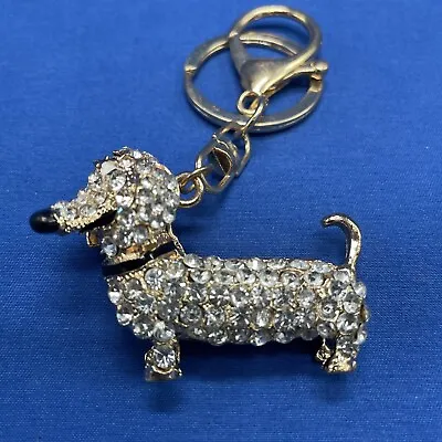 Rhinestone Dachshund Shaped Keychain Crystal Handbag Wiener Dog Purse Charm 2in • $13.99