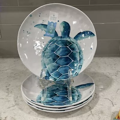 Set 4 SEA TURTLE 9  Melamine Salad Plates Sigrid Olsen Coastal Green Turtles NEW • $34.99