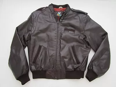 Mens 46 Members Only Cafe Racer Brown Leather Bomber Motorcycle Jacket Vintage • $59