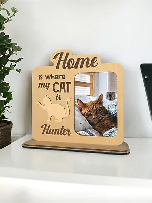 Personalised Pet Photo Frame Wooden Engraved Gift Cat Dog Pet Keepsake Memorial • £6.99