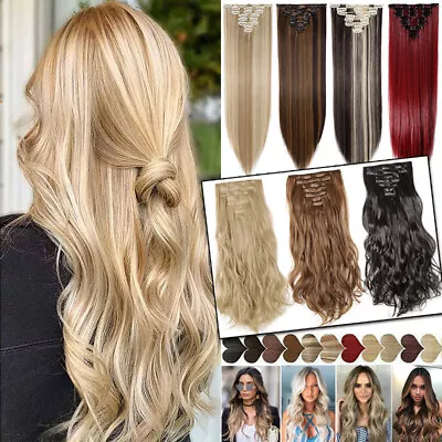 UK Thick Hair Piece 8 Pcs Full Head Clip In Hair Extensions Long 17-26  As Human • £11.02