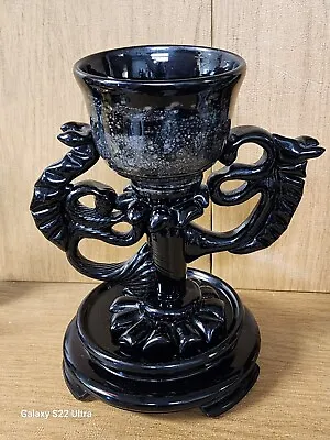 Antique Venetian Murano Art Glass Goblet Beast Handles W/ Black Glass Stand • $349.75