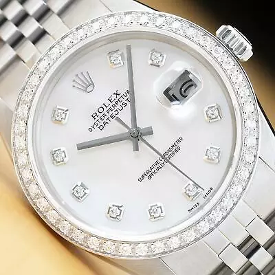 Mens Rolex Datejust Mother Of Pearl 18k White Gold Diamond Quickset Watch • $6699