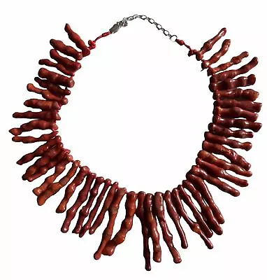 Red Branch Coral Statement Knotted Fan Collar Necklace Sterling Clasp AIL • $100