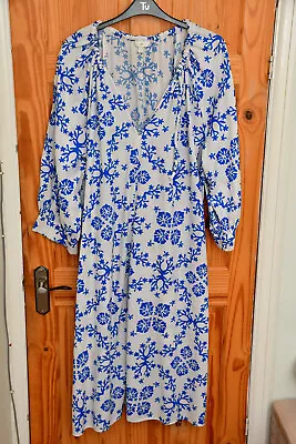 H&M Blue White Patterned Long Dress Size XXL 20 22 Worn Once • £19.99