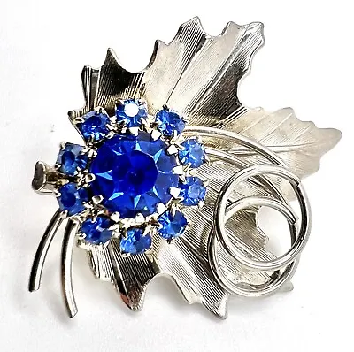 Beautiful Silver Tone Facted Blue Crystal Flower Bouquet Vintage Brooch • $9.99