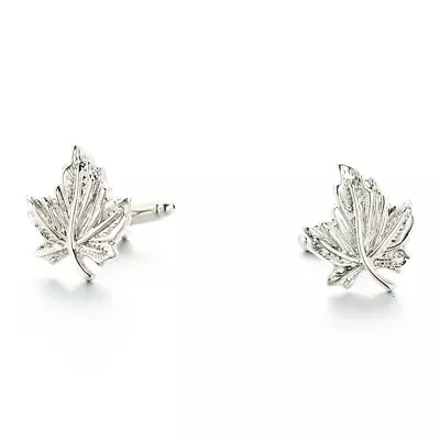 French Silver Maple Leaf Cufflinks Men Fashion Jewelry For Weddings Formal • $15.82