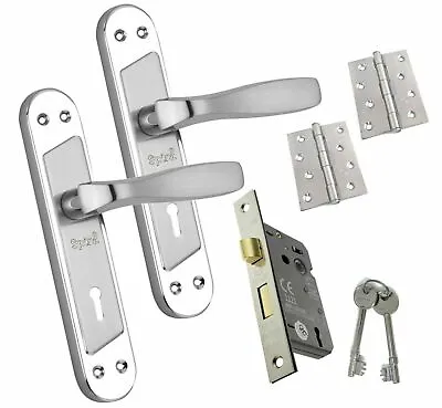 £16.25 • Buy Internal Lever Door Handles Set With Lock & Hinges Pack - Chrome & Satin Nickel