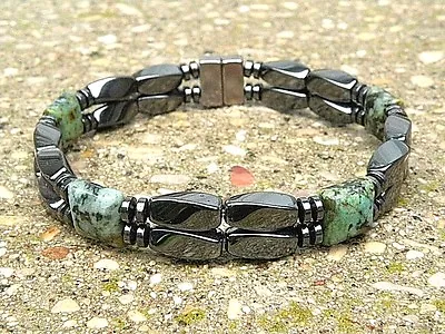 $44.99 • Buy Magnetic Bracelet Anklet STRONG Clasp AFRICAN TURQUOISE 2 Row USA Hand Strung
