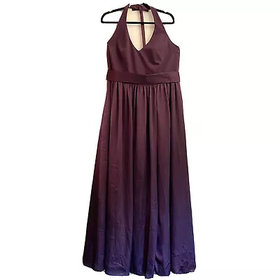 VERA WANG V Neck Halter Gown With Sash Plum Bridesmaid Formal VW360214 Sz 16 • $55