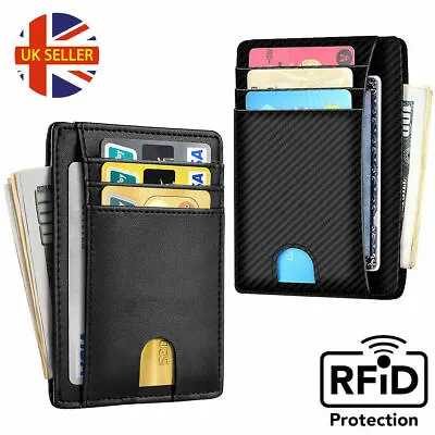 £6.99 • Buy Men Anti-scan Leather Slim ID Credit Card Holder RFID Blocking Thin Small Wallet