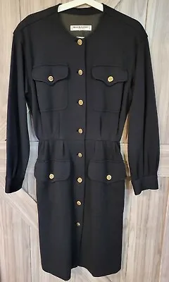 Yves Saint Laurent Rive Gauche Vintage 80's Wool Long Sleeve Lined Navy Dress 36 • $319