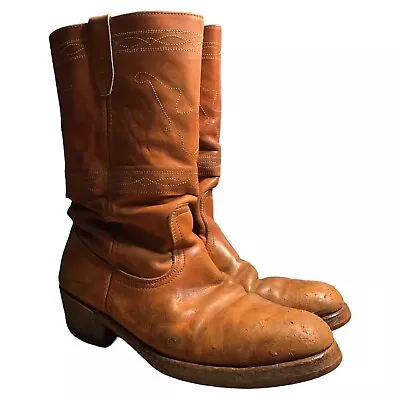 Vtg Red Wing Engineer Boots 24273 Mens 11 D Solid Toe Orange Embroider Chore • $149.97