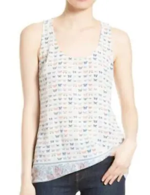 Joie Silk Tank Top Womens Extra Small White Butterfly Sleeveless Scoop Neck Rain • $38