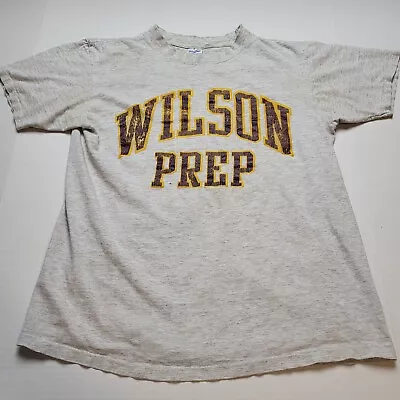 Vtg Wilson Prep T-Shirt Mens M Velva Sheen Gray USA 90s H89 • $12