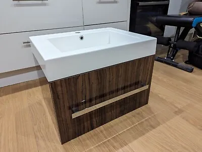 Phoenix Vue 600mm Wall Hung Wenge Walnut Drawer Vanity Unit & Porcelain Basin 60 • £100