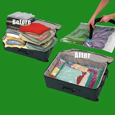 2x 90x120cm Travel Vacuum Bag Zip Lock Holiday Luggage Space Saving Suitcase • £6.99