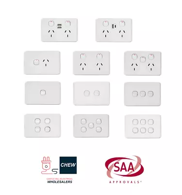 10AMP 240v Light Switch Double Power Point GPO Wall Socket Bevelled Edge • $12.85