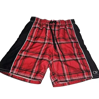 OP Swim Trunks Board Shorts Mens M 32/34 Black Red Plaid Mesh Lined Beach VTG • $18.99