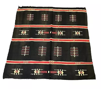 Vintage Wool Tribal Berber Moroccan Kilim Rug Black Design 5'3 X 5'7 • $170