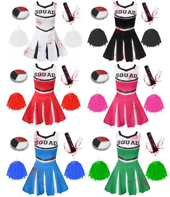 Adults Or Girls Zombie Cheerleader Costume Halloween School Fancy Dress Outfit • £13.49