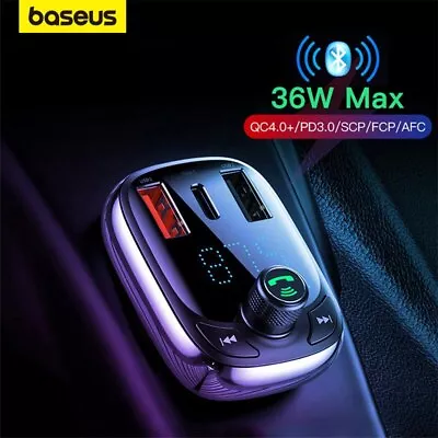 Baseus Handsfree Wireless Bluetooth5.0 FM Transmitter Fast Charger Car Adapter • $22.49