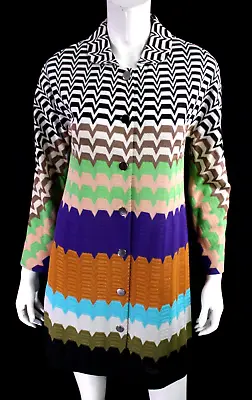 $128 • Buy MISSONI Multicolor Striped Knit Collared Snap-Front Long Coat 40