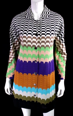 $128 • Buy MISSONI Multicolor Striped Knit Collared Snap-Front Long Coat 40