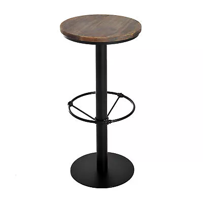 42  Rustic Metal Standing Bar Pub Table Round Pinewood Top & Adjustable Footrest • $180.69