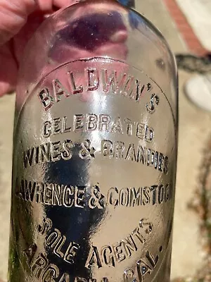 Rare Western Whiskey Bottle Baldwin's Celebrated Arcadia Cal • $124.99