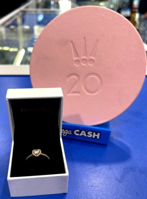 $41.25 • Buy PANDORA Sparkling Elevated Heart Clear Stone Rose Gold Ring (188421C02) SIZE 58
