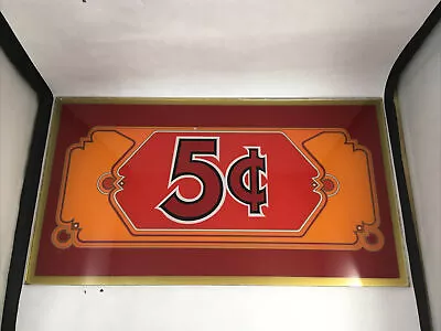 Vintage 5 Cent Glass Slot Machine Sign Top Piece Red Orange 5¢ Casino Decor  • $100