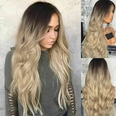 £12.36 • Buy Womens Ladies Real Ombre Blonde Long Curly Wigs Natural Wavy Hair Cosplay Wig SW