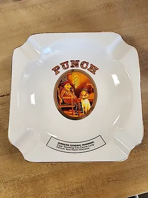 Vintage Punch Cigar Ashtray Cream White Gold Trim Heavy Excellent Quality 8  • $34.97