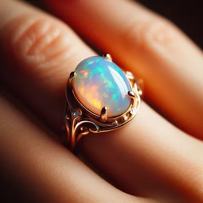 Natural Fire Opal Ring 14K Plated GoldVintage Genuine Ethiopian Opal Rings • $39.99