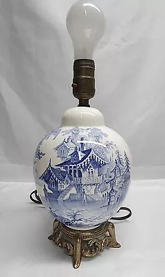 Vtg Royal Crownford Staffordshire Blue White Transferware Lamp Paw Feet England • $78.89