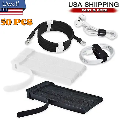 50-100 Cable Straps Black Wire Cord Hook Loop Ties Reusable Fastening Organizer • $3.55