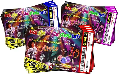 £2.85 • Buy POP ROCK STAR STUDIO Ticket Style Birthday Party Invitations X4 Pink, Red, Blue 