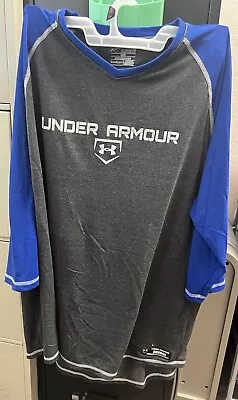 Under Armour Baseball Mens 2XL Shirt Heatgear 3/4 Sleeve Loose Fit Gray Blue • $9.50