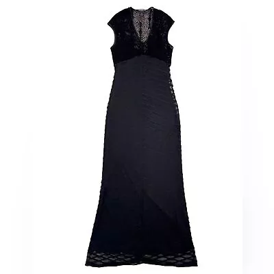 VIVIENNE TAM Vintage Evening Maxi Dress With Slip Lace Sheer Fitted Black Size 2 • $159.99