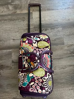 Vera Bradley Lg Purple Flower Wheeled Carryon Bag 2 Handles 3-Sided Zipper • $77.99