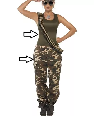 Ladies Army Girl Khaki Camo Fancy Dress Costume Vest & Pants Outfit By Smiffys • £24.99