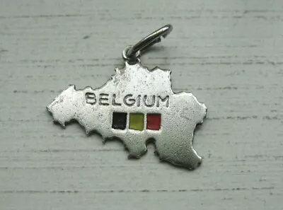 Vintage 835 Sterling Silver Enamel Brussels Belgium Town Hall & Map Shaped Charm • $16.50