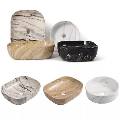 Ceramic Wash Basin Sink Marble Effect Multi Type Bathroom Vanity Countertop Bowl • £89