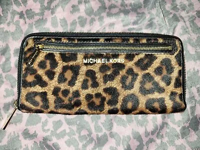 Michael Kors Brown Leopard Calf Hair Wallet • $55