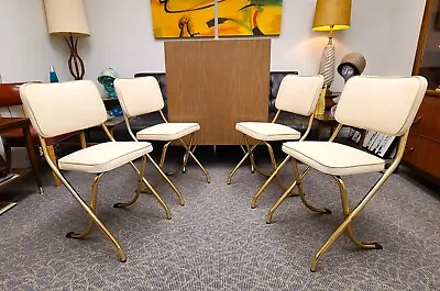 $495 • Buy Vintage Mid Century MCM Hollywood Regency Folding Chairs & Table With Chrome