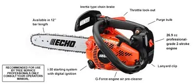 Echo Gas Chain Saw Top Handle 26.9cc 12' Bar    Cs-271t-12 • $359